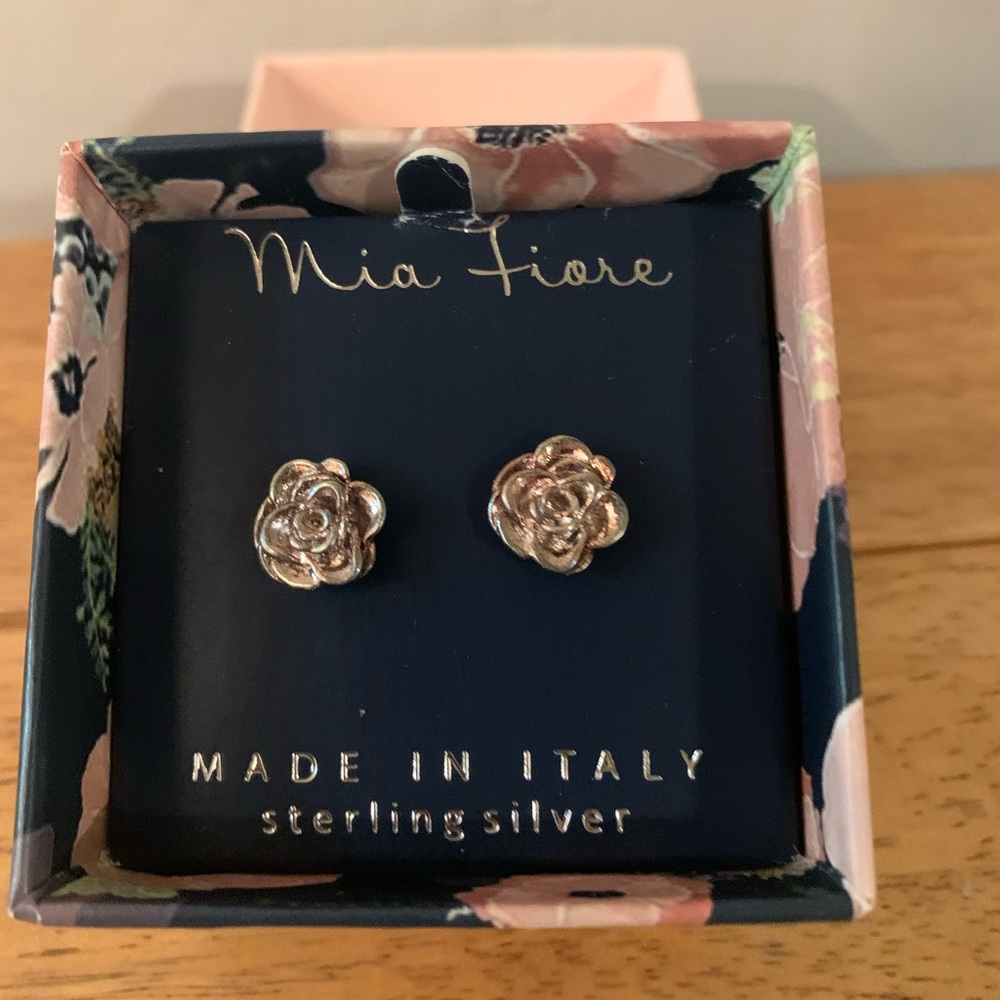 Mia Fiore Made in Italy Gold Over Sterling Silver Rose Post Earrings New